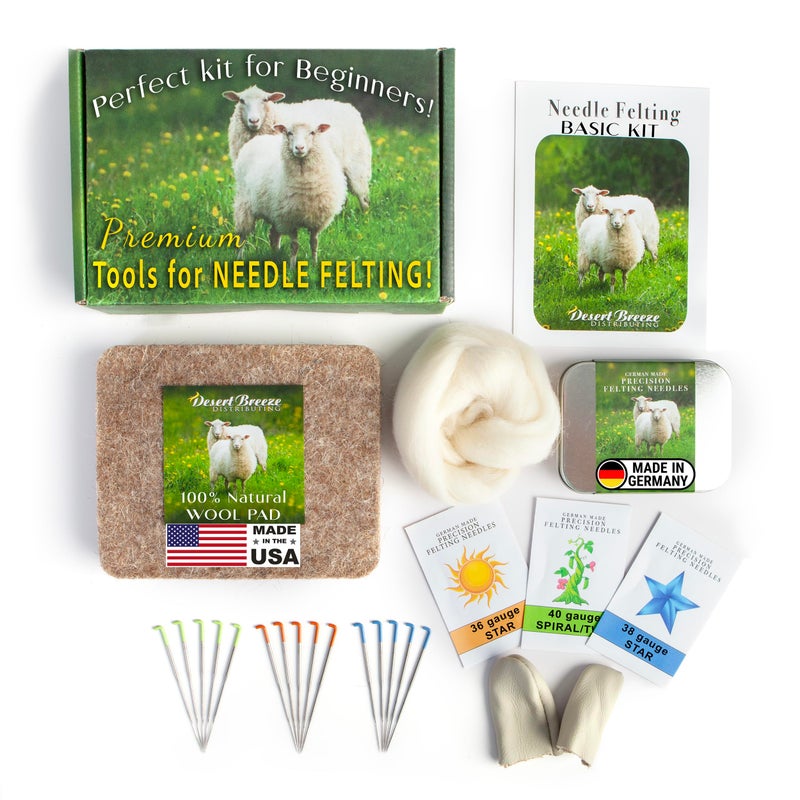 Desert Breeze Distributing Basic Tools Needle Felting Kit | Premium Wool Felting Supplies for Beginners & Adults â€“ 15 Groz-Beckert Felting Needles, Wool Pad, Leather Finger Guards & Storage Case - Image 1